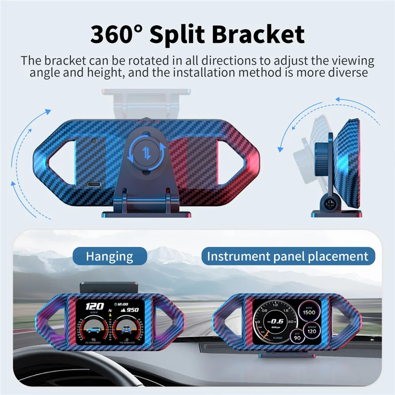 P26 HUD para Coche con OBD y GPS, Velocímetro LCD con RPM, Consumo de Combustible y Medidor de Pendiente