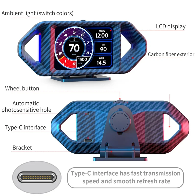 P26 HUD para Coche con OBD y GPS, Velocímetro LCD con RPM, Consumo de Combustible y Medidor de Pendiente