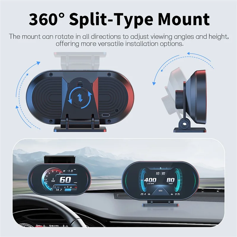P27 OBD2 GPS Dual-Mode Auto-HUD LCD-Head-up-Display mit Geschwindigkeit, Drehzahl, Wassertemperatur und Kraftstoffverbrauch – Schwarz