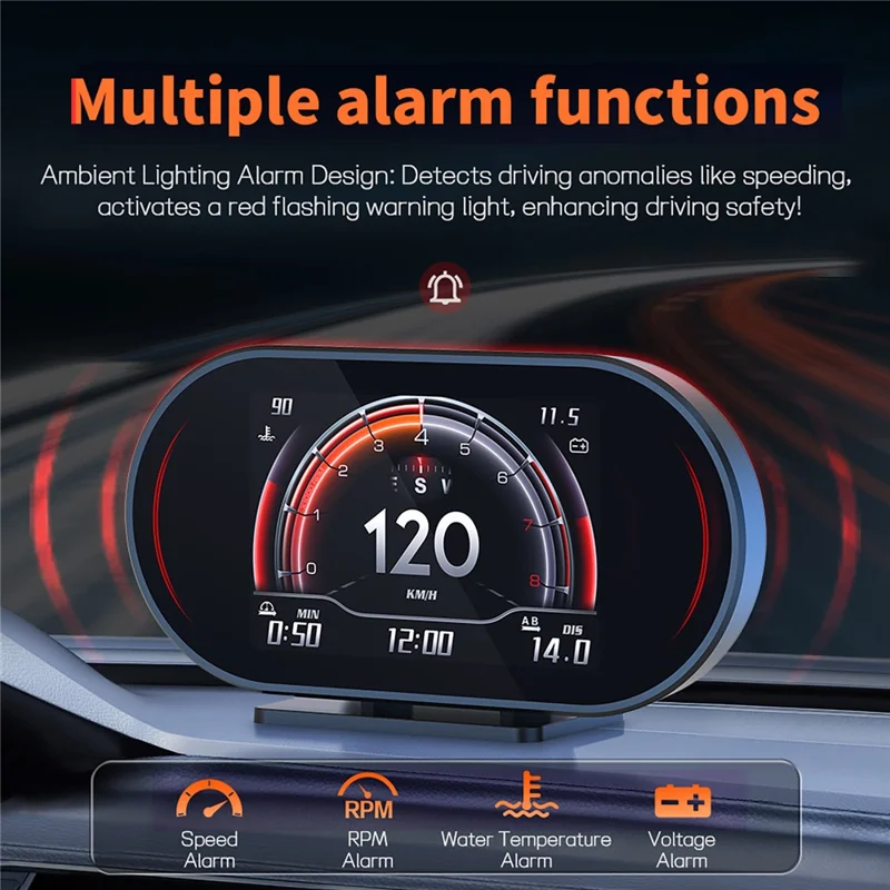 P27 OBD2 GPS Dual-Mode Auto-HUD LCD-Head-up-Display mit Geschwindigkeit, Drehzahl, Wassertemperatur und Kraftstoffverbrauch – Schwarz