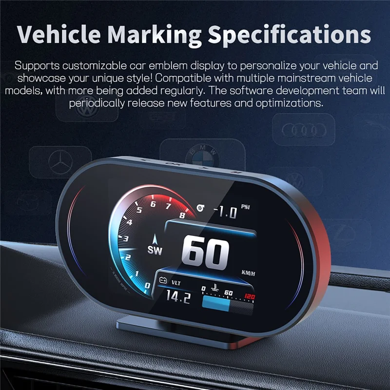 P27 OBD2 GPS Dual-Mode Auto-HUD LCD-Head-up-Display mit Geschwindigkeit, Drehzahl, Wassertemperatur und Kraftstoffverbrauch – Schwarz
