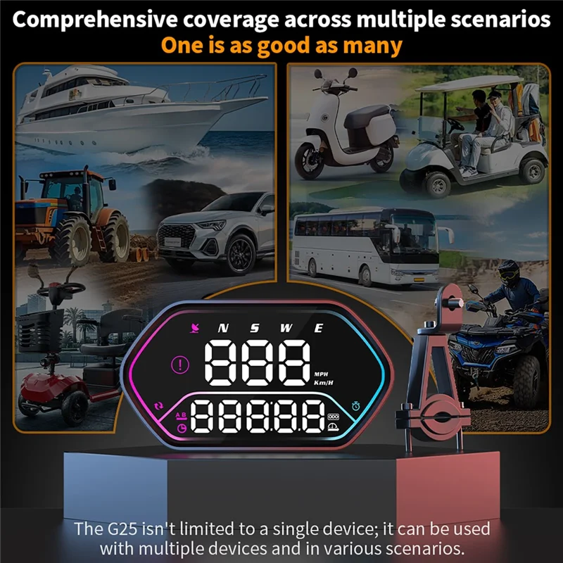 عداد سرعة GPS عالمي G25 مقاوم للماء وفق تصنيف IP68، عرض أمامي (HUD) للسيارة والدراجة النارية - أسود