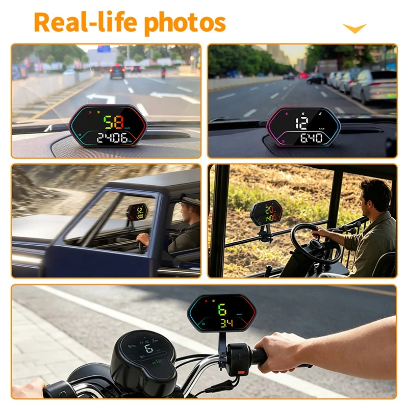 عداد سرعة GPS عالمي G25 مقاوم للماء وفق تصنيف IP68، عرض أمامي (HUD) للسيارة والدراجة النارية - أسود
