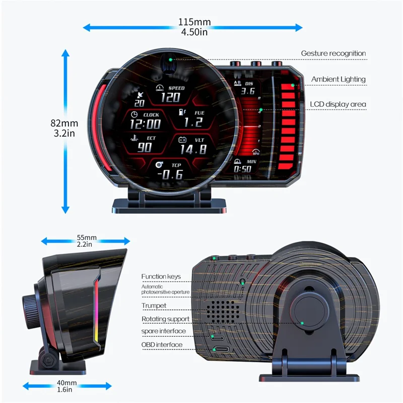 P28 3.5 Inch LCD OBD2+GPS Dual System Car HUD Head-Up Display with RGB Ambient Light - Black
