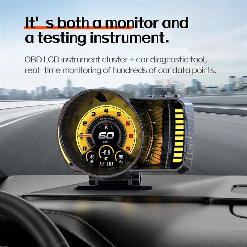 P28 3.5 Inch LCD OBD2+GPS Dual System Car HUD Head-Up Display with RGB Ambient Light - Black