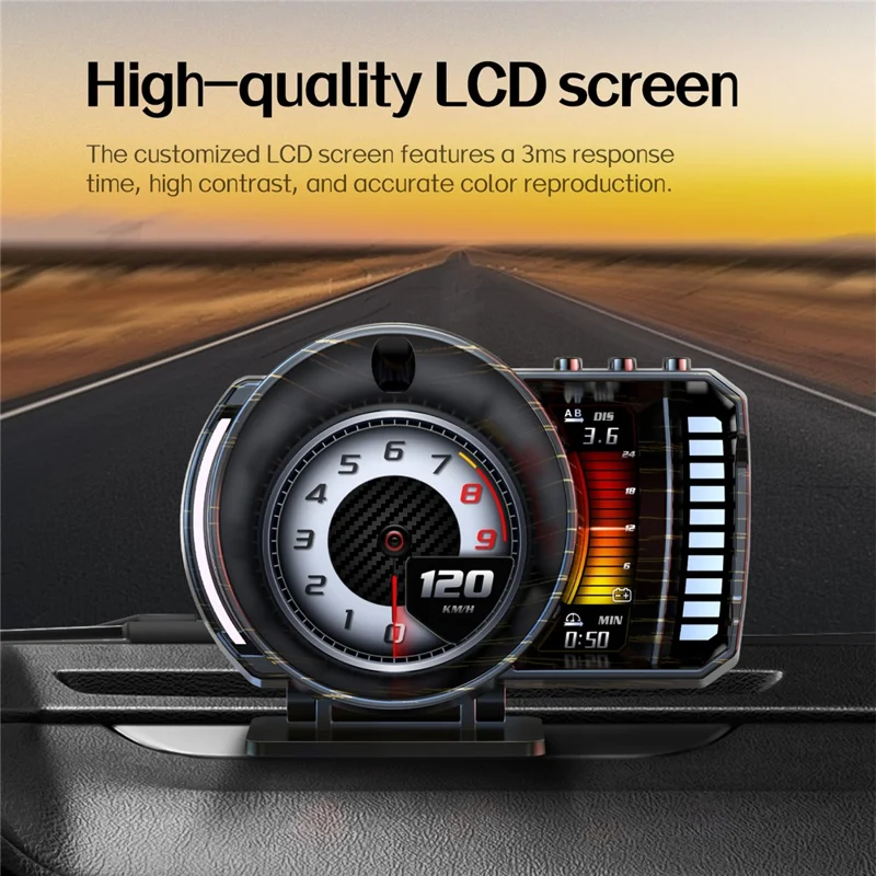 P28 3.5 Inch LCD OBD2+GPS Dual System Car HUD Head-Up Display with RGB Ambient Light - Black