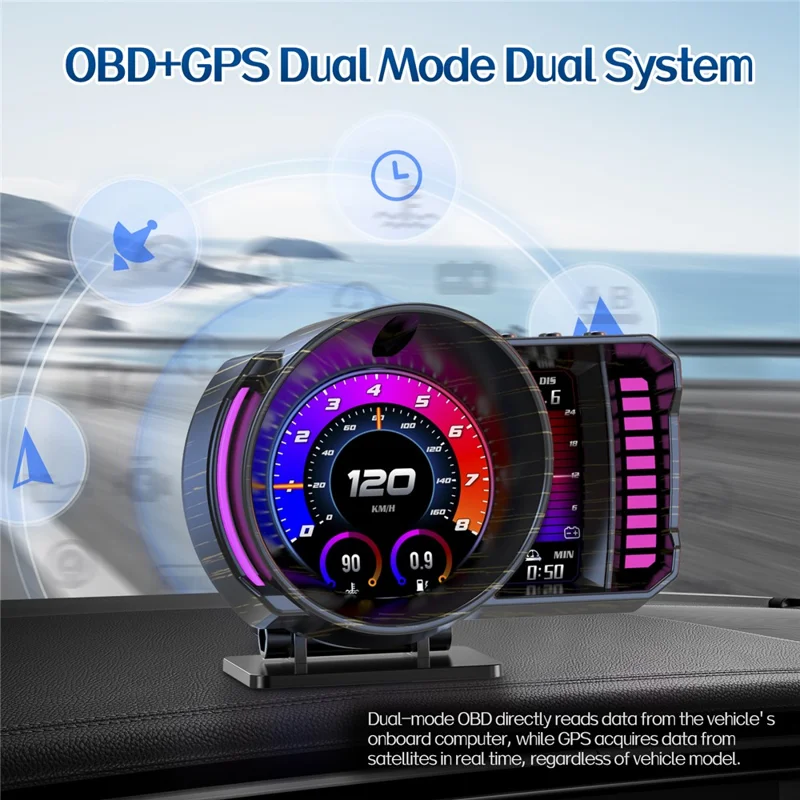 P28 3.5 Inch LCD OBD2+GPS Dual System Car HUD Head-Up Display with RGB Ambient Light - Black