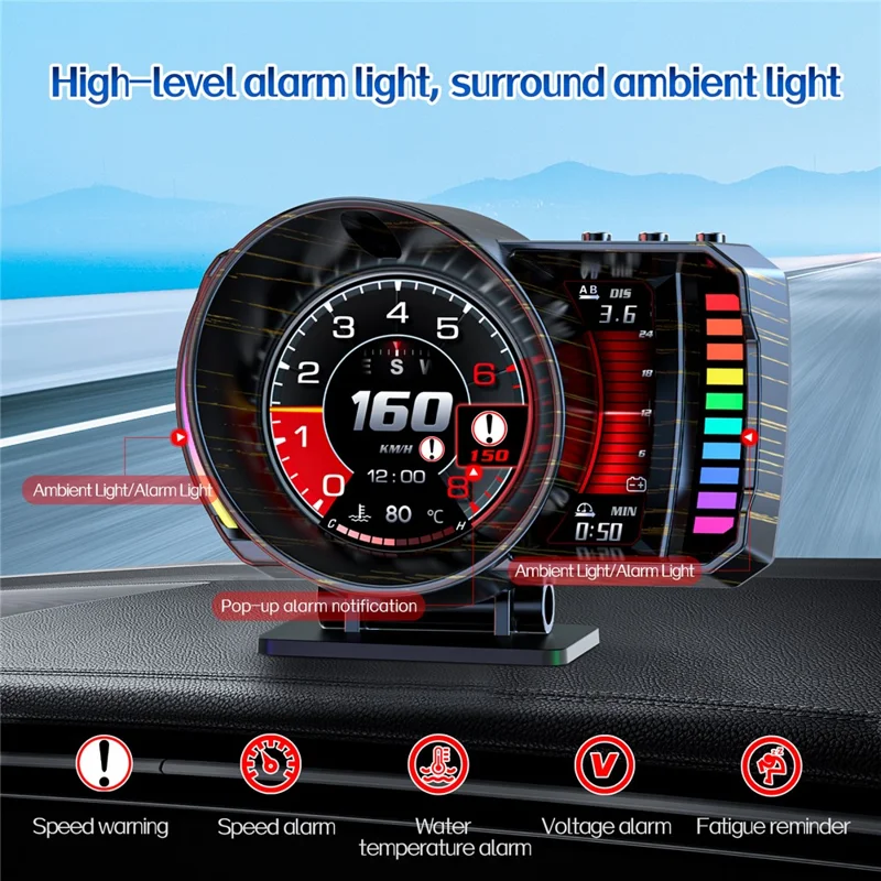 P28 3.5 Inch LCD OBD2+GPS Dual System Car HUD Head-Up Display with RGB Ambient Light - Black