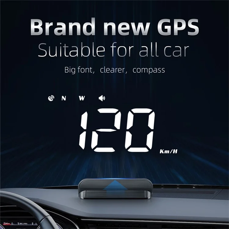 M1 Multifunctional Large Screen Head Up Display Car Electronic HUD Windshield Projector Overspeed Security Alarm - White