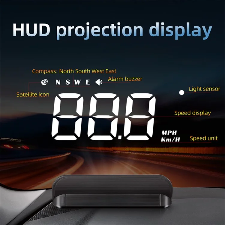 M1 Multifunctional Large Screen Head Up Display Car Electronic HUD Windshield Projector Overspeed Security Alarm - White