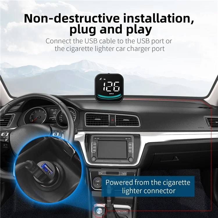 G4 Car HUD Digital Speedometer Over-speed Fatigue Driving Alarm GPS Compass Head-up Display