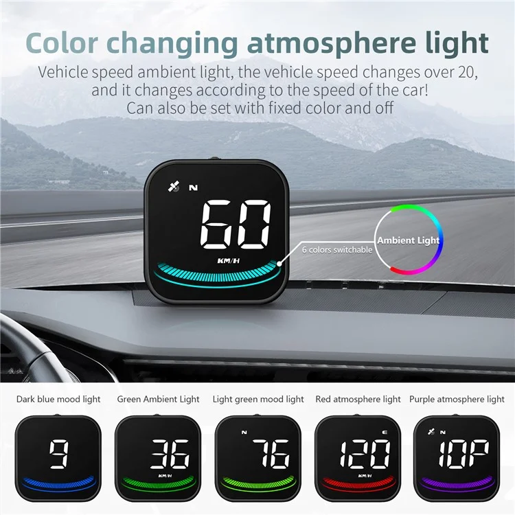 G4 Car HUD Digital Speedometer Over-speed Fatigue Driving Alarm GPS Compass Head-up Display