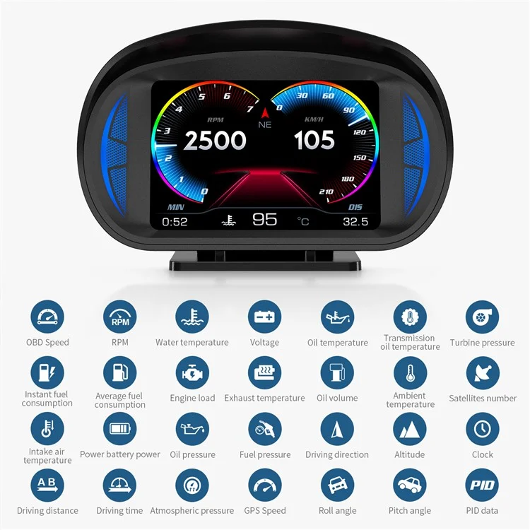 P2 OBD LCD Exibir Dispositivo de Direção Inteligente + Ferramentas de Diagnóstico + Medidor de Inclinação Para Veículos de Carros