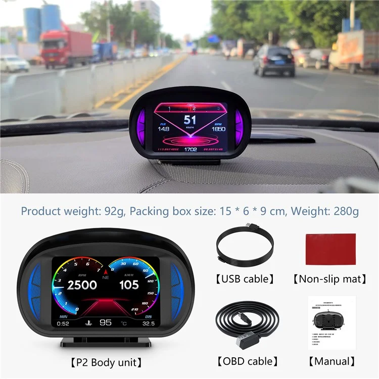 P2 OBD LCD Display Smart Driving Device + Diagnostic Tools + Slope Meter for Cars Vehicles