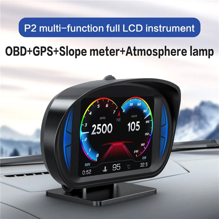 P2 OBD LCD Display Smart Driving Device + Diagnostic Tools + Slope Meter for Cars Vehicles