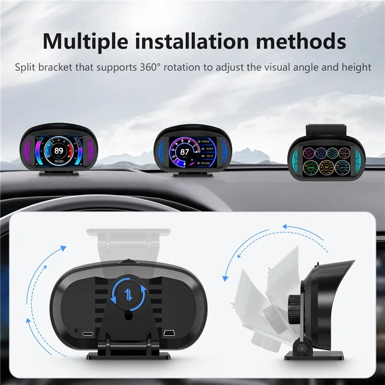 P2 OBD LCD Display Smart Driving Device + Diagnostic Tools + Slope Meter for Cars Vehicles