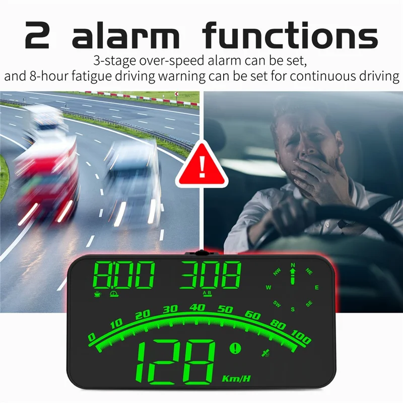 G10 GPS Head-Up Display 16:9 Large Screen HUD with 2 Alarm Function Support 360° Rotating - Green