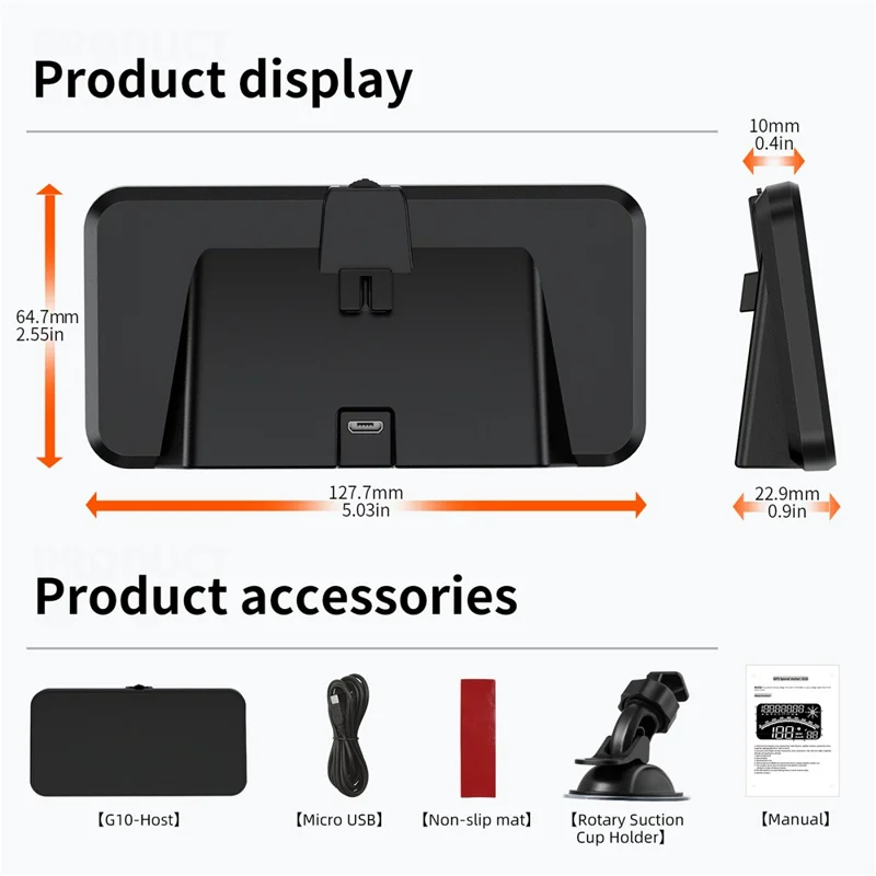 G10 GPS Head-Up Display 16:9 Large Screen HUD with 2 Alarm Function Support 360° Rotating - Green