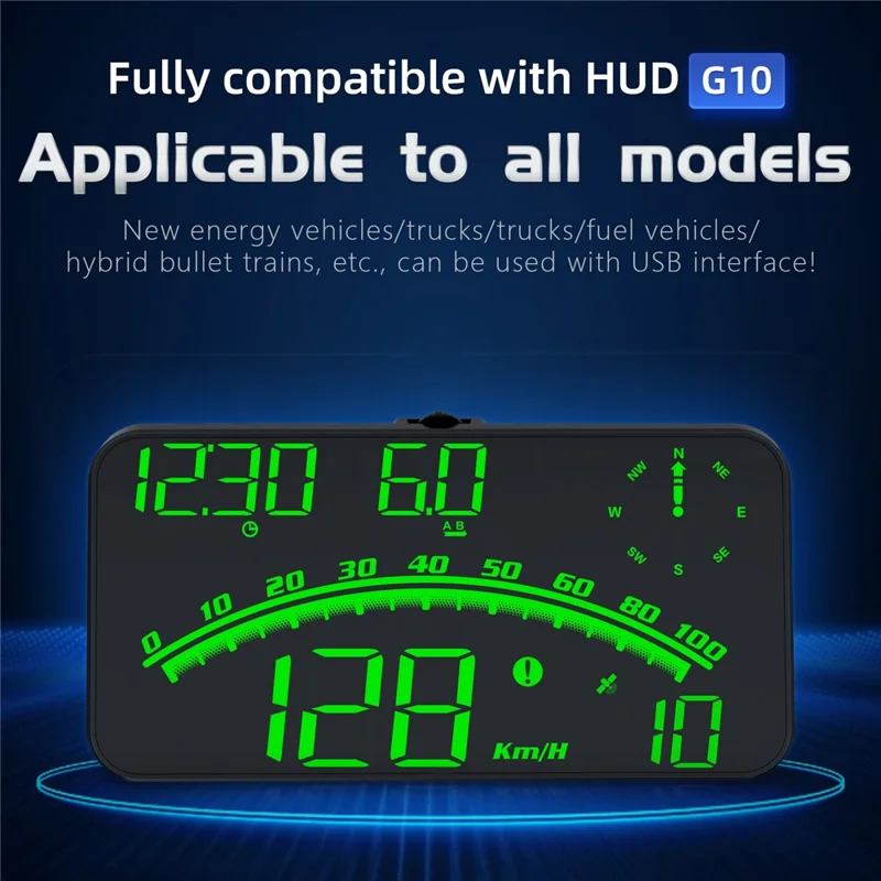 G10 GPS Head-Up Display 16:9 Large Screen HUD with 2 Alarm Function Support 360° Rotating - Green