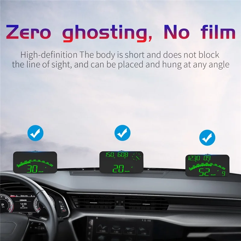 G10 GPS Head-Up Display 16:9 Large Screen HUD with 2 Alarm Function Support 360° Rotating - Green