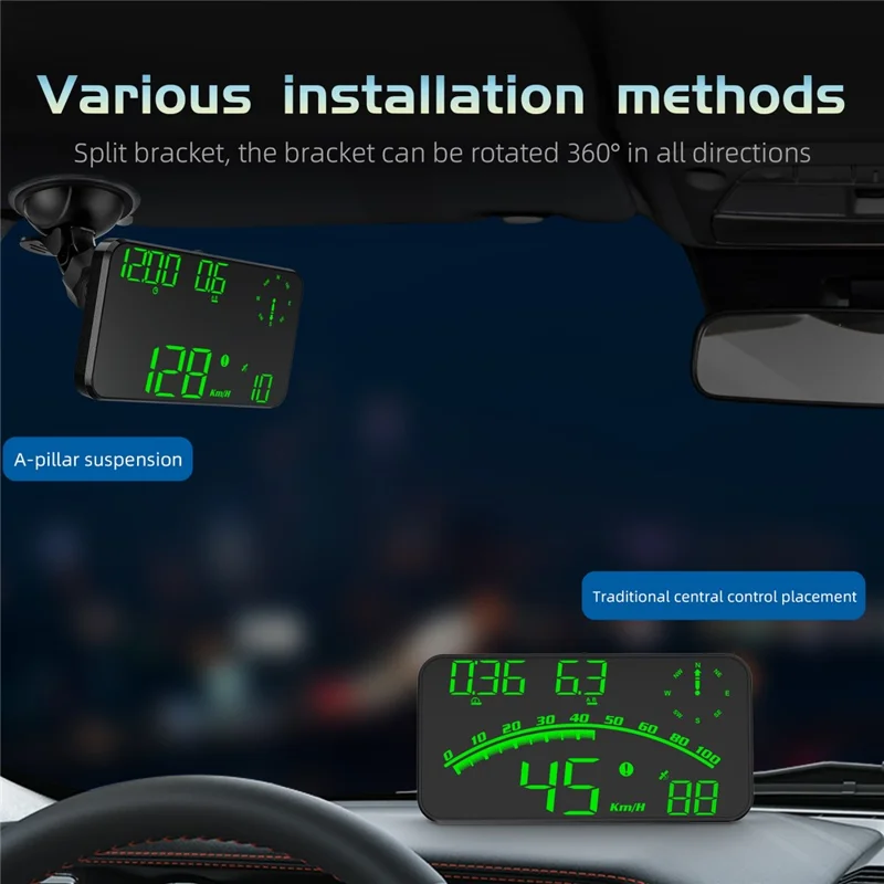 G10 GPS Head-Up Display 16:9 Large Screen HUD with 2 Alarm Function Support 360° Rotating - Green
