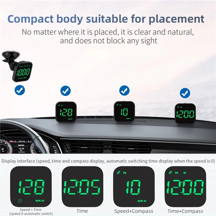 Tela de Apresentação de Cabeça G4S HUD GPS Universal Velocímetro Multifuncional Computador de Bordo Portátil - Verde
