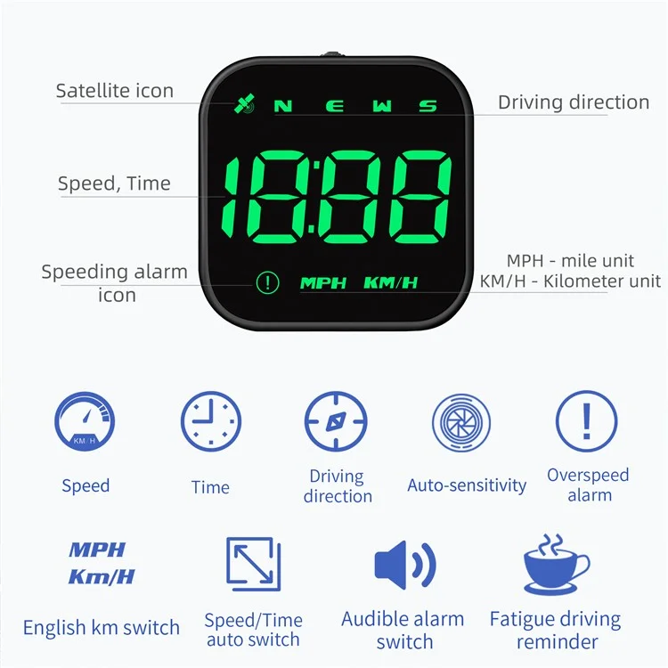 Tela de Apresentação de Cabeça G4S HUD GPS Universal Velocímetro Multifuncional Computador de Bordo Portátil - Verde