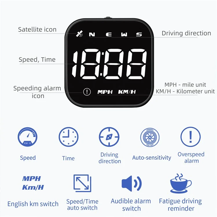 G4S Head-Up Display HUD GPS Universal Multi-Function Speedometer Portable Car Computer Display - White