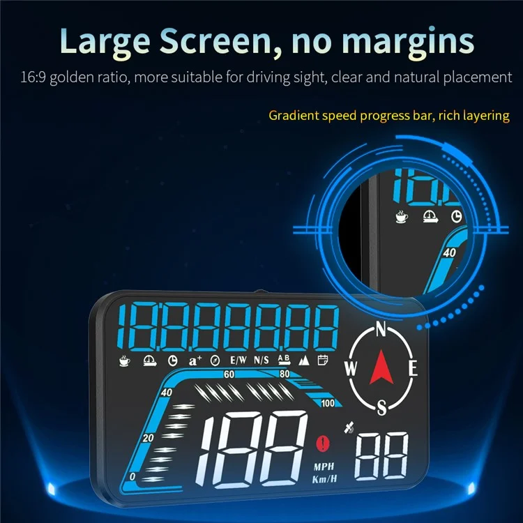 G12 HUD GPS Digital Car Speedometer Windshield Suction Cup Mount Head-Up Display - Blue+White