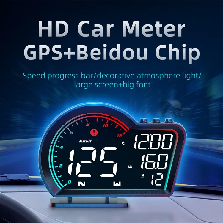 G16 Head Up Display Auto Speedometer Digital Odometer Alarm Reminder GPS HUD Gauge - Multi-color