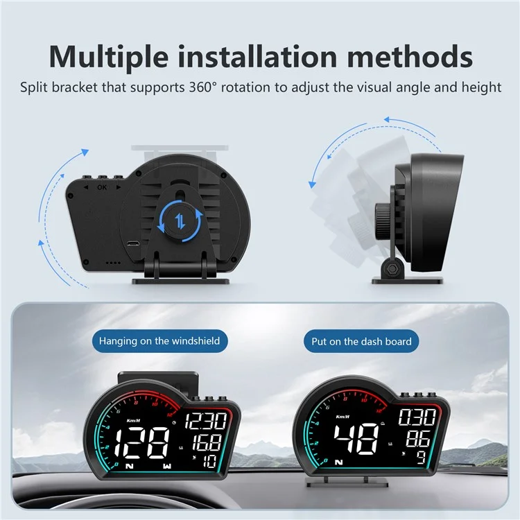 G16 Head Up Display Auto Speedometer Digital Odometer Alarm Reminder GPS HUD Gauge - Multi-color