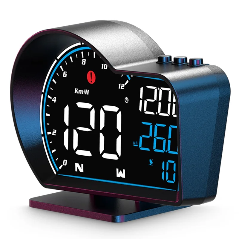 G16 Head Up Display Auto Speedometer Digital Odometer Alarm Reminder GPS HUD Gauge - Blå+Hvid