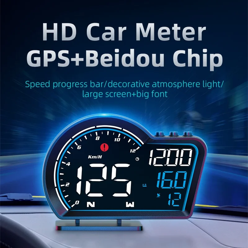 G16 Head Up Display Auto Speedometer Digital Odometer Alarm Reminder GPS HUD Gauge - Blå+Hvid