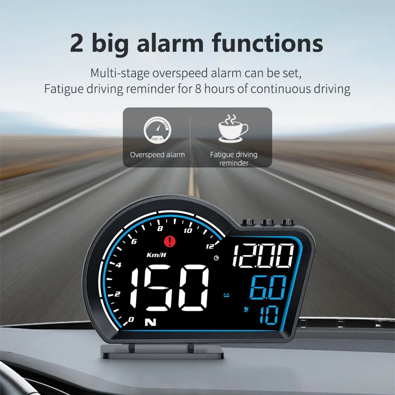 G16 Head Up Display Auto Speedometer Digital Odometer Alarm Reminder GPS HUD Gauge - Blå+Hvid