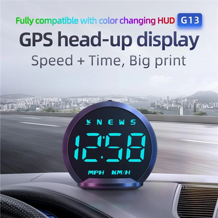 G13 Universal Head Up Display Car HUD 7-Color Digital Speedometer Alarm Reminder GPS System