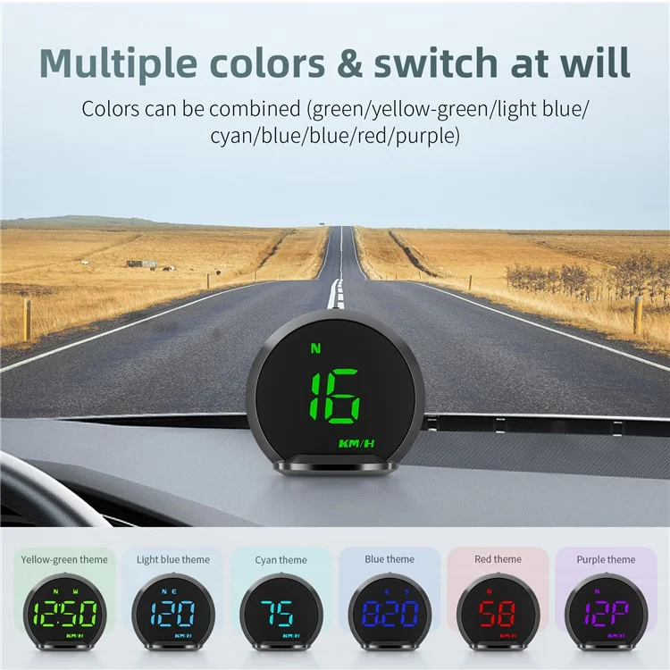 G13 Universal Head Up Display Car HUD 7-Color Digital Speedometer Alarm Reminder GPS System