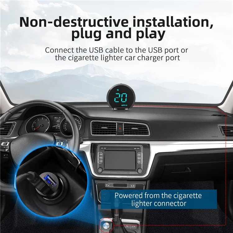 G13 Universal Head Up Display Car HUD 7-Color Digital Speedometer Alarm Reminder GPS System