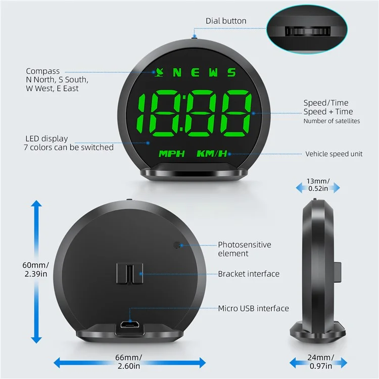 G13 Universal Head Up Display Car HUD 7-Color Digital Speedometer Alarm Reminder GPS System