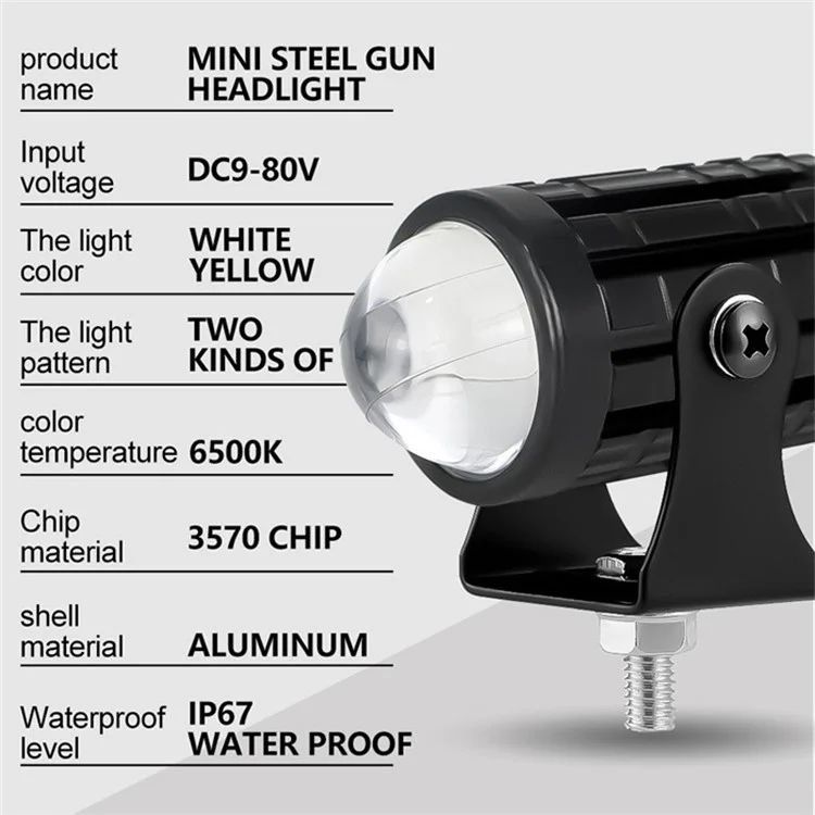 IP67 Waterproof Motorcycle LED Headlight Super Bright Spotlight Flood Lamp