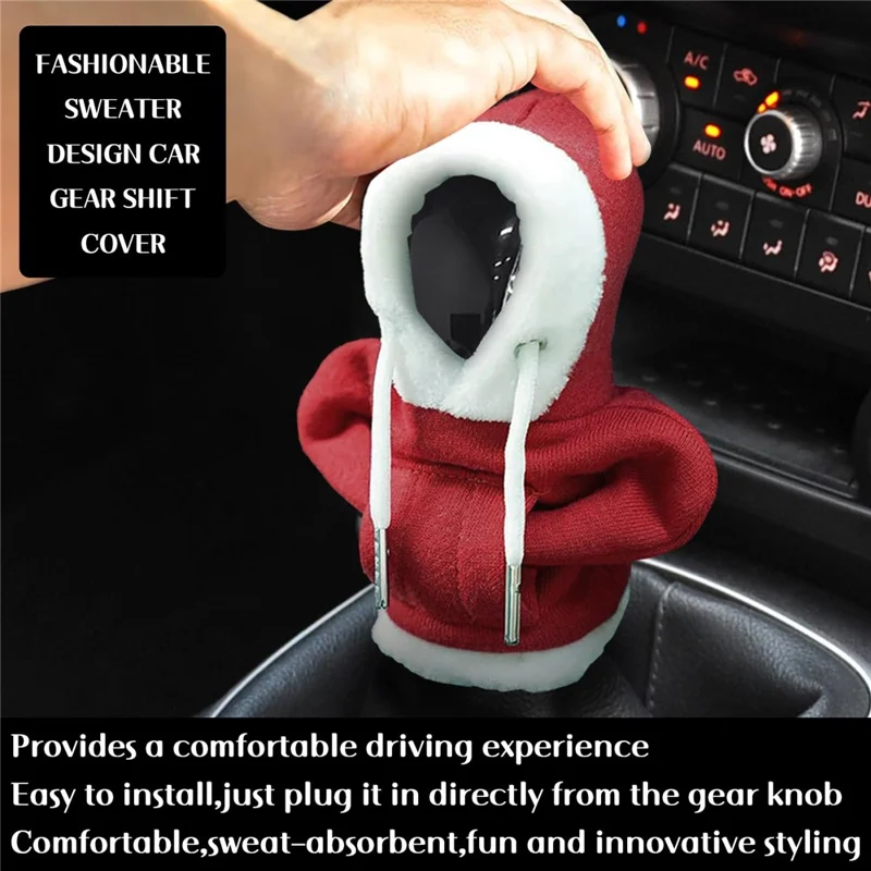 Christmas Style Hoodie Design Car Shift Knob Cover Vehicle Gear Shift Lever Decoration - Red