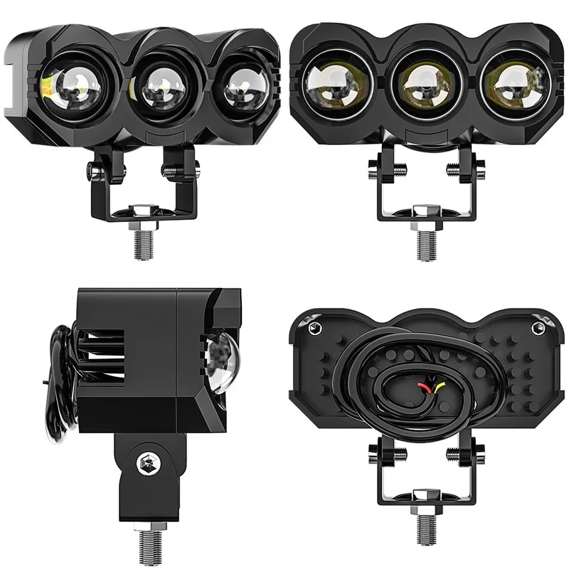 M-N-M30 Motorcycle LED Headlight 9-80V White+Yellow Light Motorbike Spotlight Front Lamp