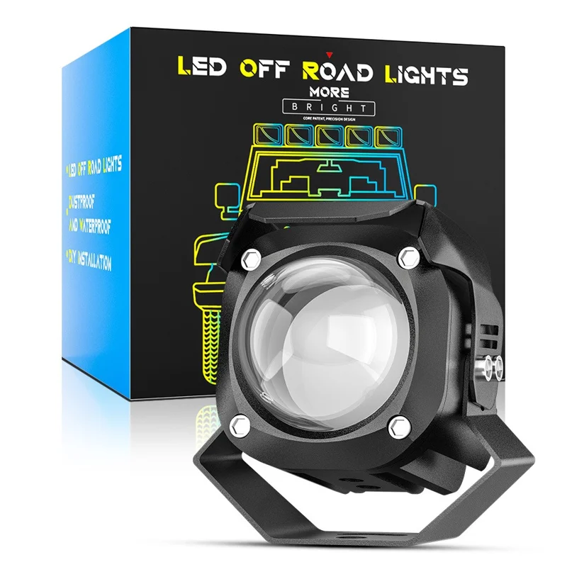 Motorcycle LED Spotlight White+Yellow High Low Beam Light Motorbike Fog Lamp