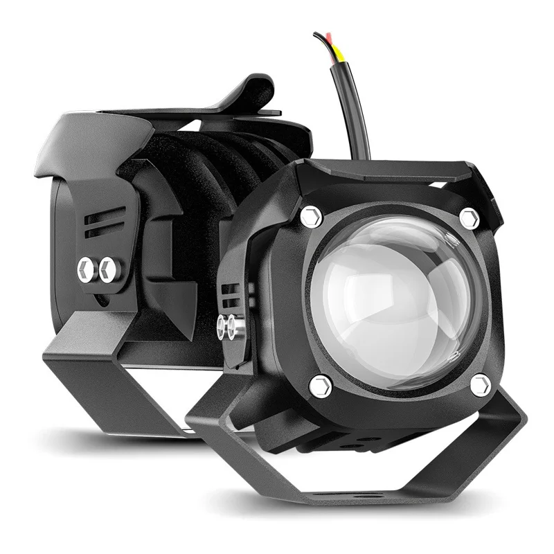 Motorcycle LED Spotlight White+Yellow High Low Beam Light Motorbike Fog Lamp