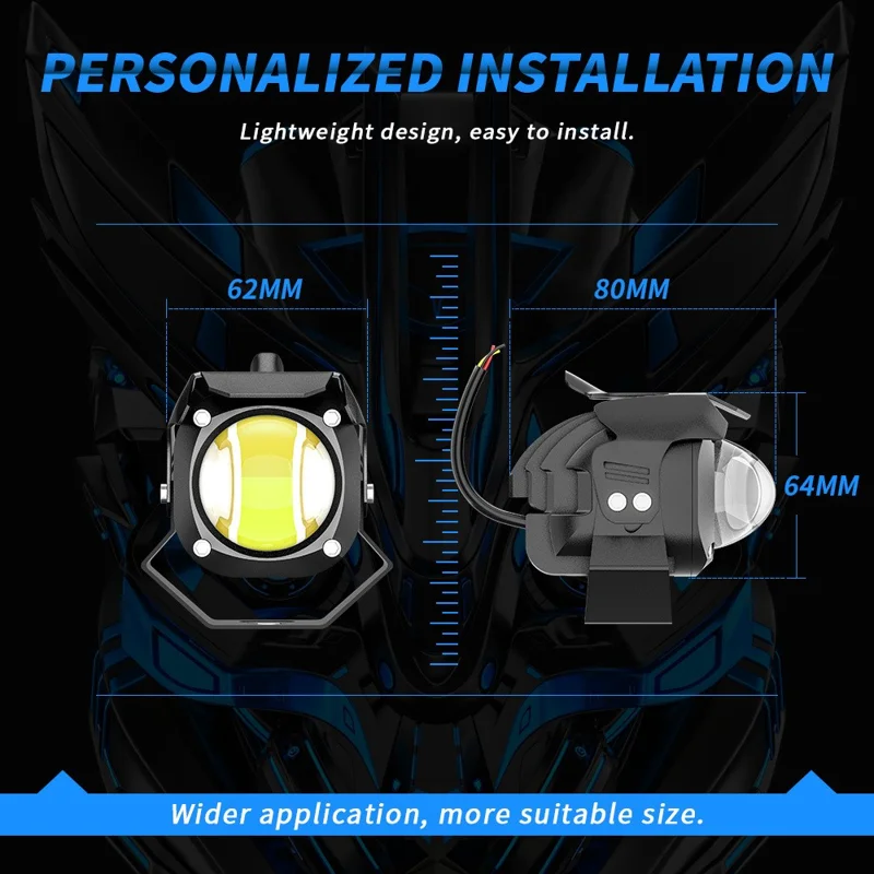 Motorcycle LED Spotlight White+Yellow High Low Beam Light Motorbike Fog Lamp