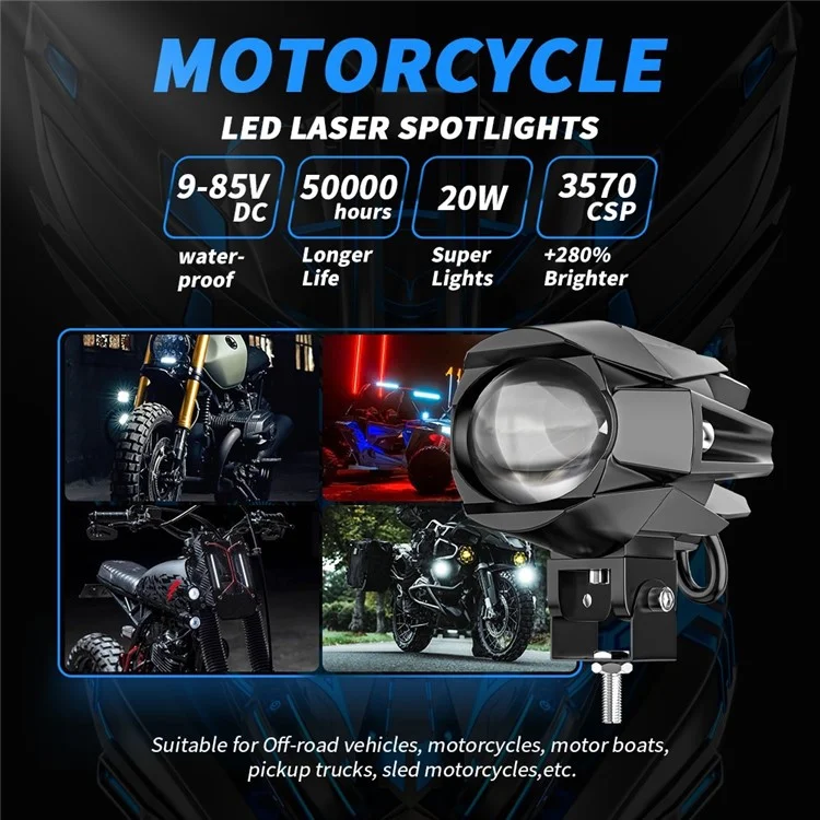 Luce anteriore LED luminosa per motocicletta Impermeabile Bianca+Gialla Faro per motocicletta