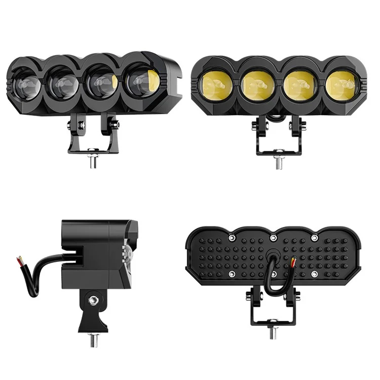 Motorcycle 4-LED Headlight Waterproof White+Yellow Light Motorbike Spotlight Front Lamp