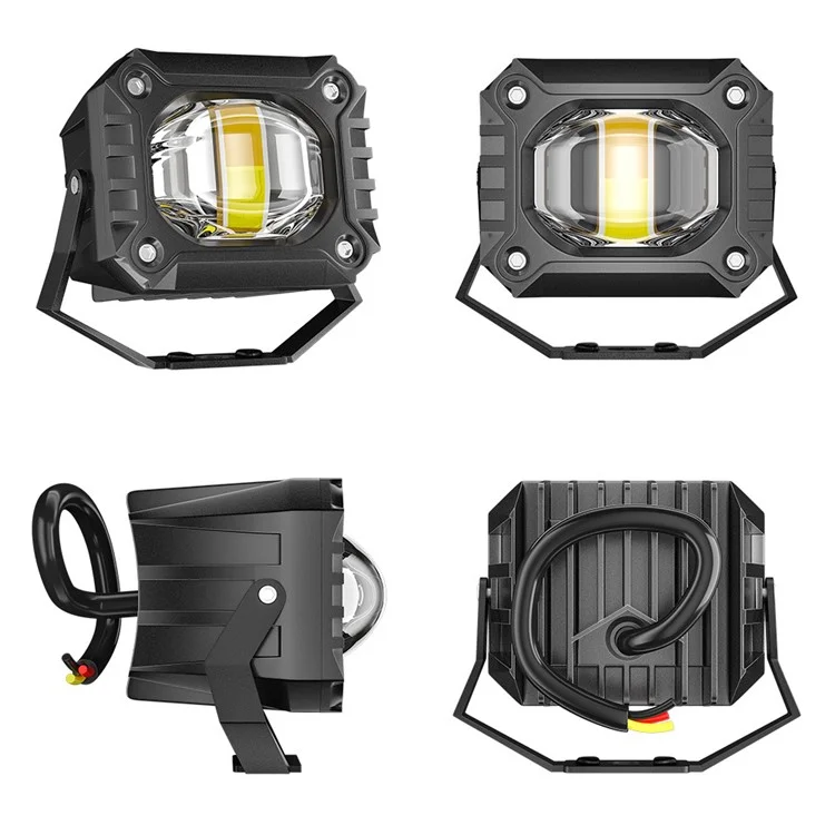 Waterproof Motorcycle LED Headlight White+Yellow Light Motorbike External Modified Spotlight