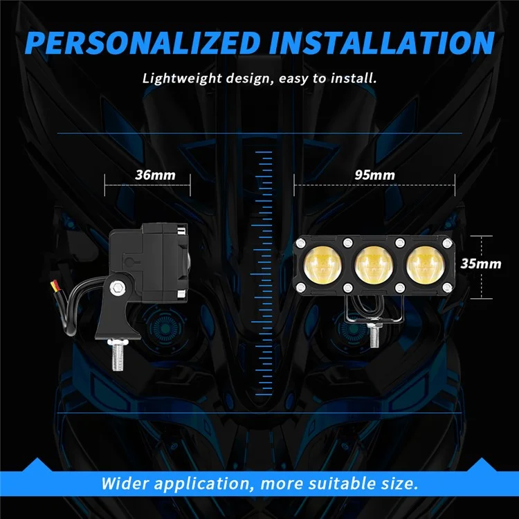 Phare à 3 LED pour voiture et moto, faisceau élevé et faible, ultra lumineux, étanche, projecteur de moto