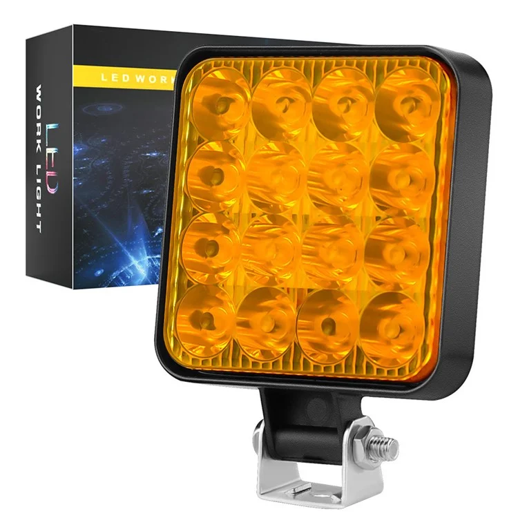 48W 12V 16-LED Autofahren Arbeitsleuchte Wasserdicht Quadratische Autogelände Scheinwerfer - Gelbes Licht