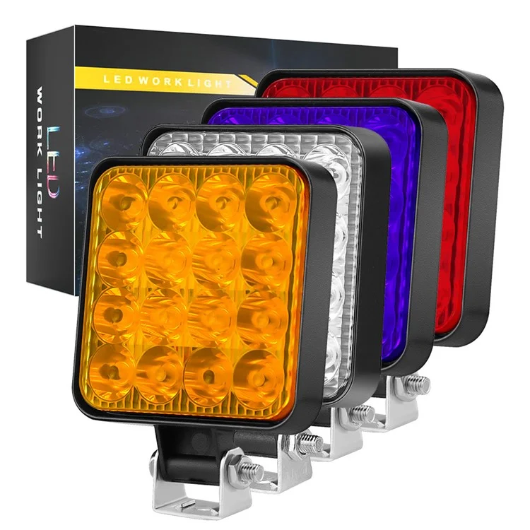 48W 12V 16-LED Autofahren Arbeitsleuchte Wasserdicht Quadratische Autogelände Scheinwerfer - Gelbes Licht